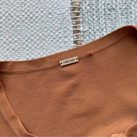 Cult Gaia Mustard Yellow Long Sleeves Wrap Around Pullover Sweater Women’s Small - Picture 8 of 9